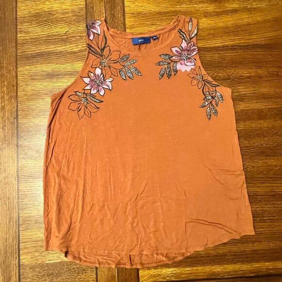 Apt 9. Orange Brown Floral Detail Sleeveless Shirt Size Large - Picture 7 of 10